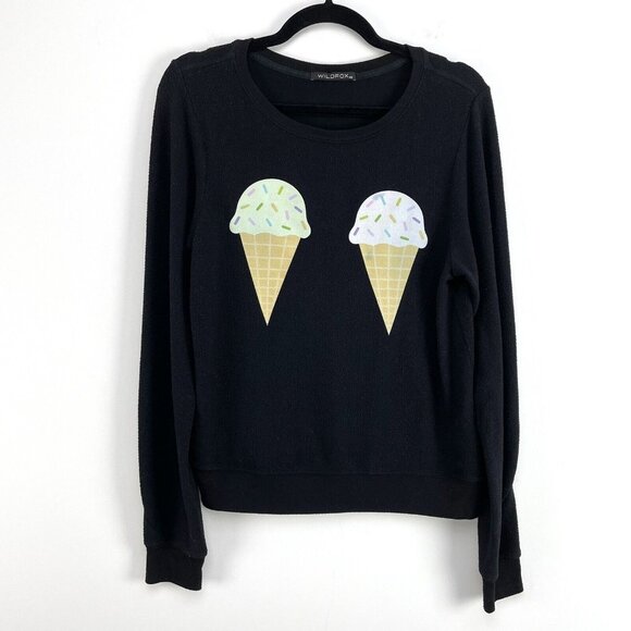 Wildfox Womens Size XS Black Ice Cream Cone Graphic Sweatshirt Top - Picture 1 of 7
